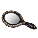 Wood batik hand mirror, 'Java Beauty' - Fair Trade Art Javanese Hand Mirror Floral Batik on Wood