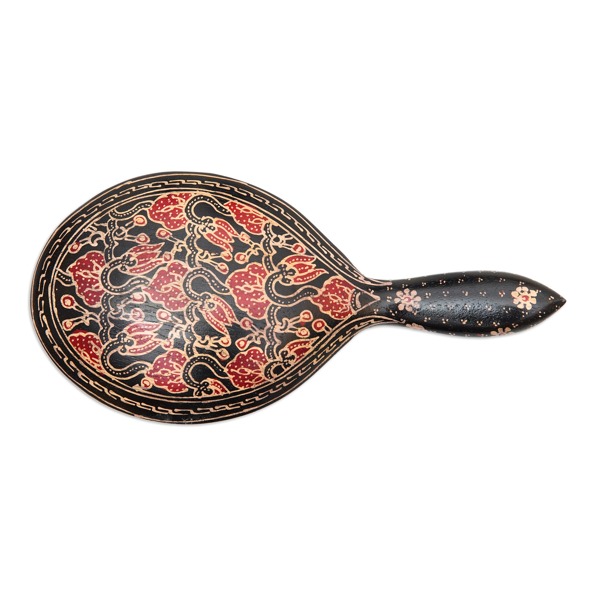 Fair Trade Art Javanese Hand Mirror Floral Batik on Wood - Java Beauty ...