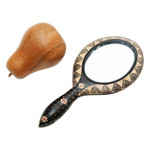 Wood batik hand mirror, 'Java Beauty' - Fair Trade Art Javanese Hand Mirror Floral Batik on Wood