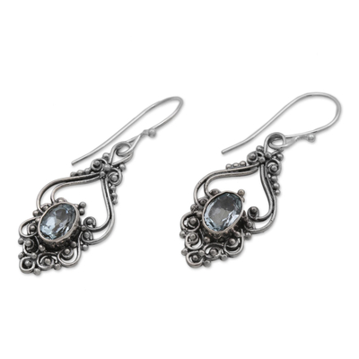 Blue topaz dangle earrings, 'Sigh' - Bali Artisan Jewelry Blue Topaz Sterling Silver Earrings