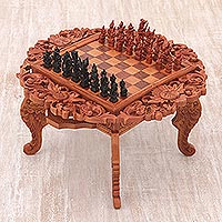 Wood chess set, 'Ramayana Garland'