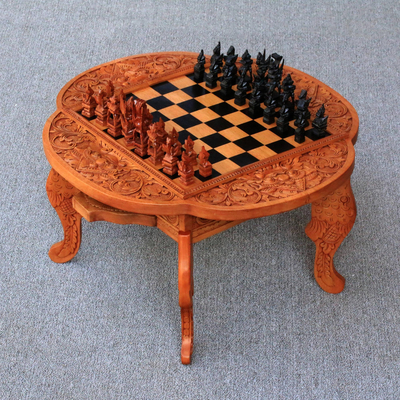 Wood chess set, 'Paradise' - Handcarved Wood Chess Set