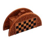 Wood chess set, 'Ramayana Flowers' - Wood chess set