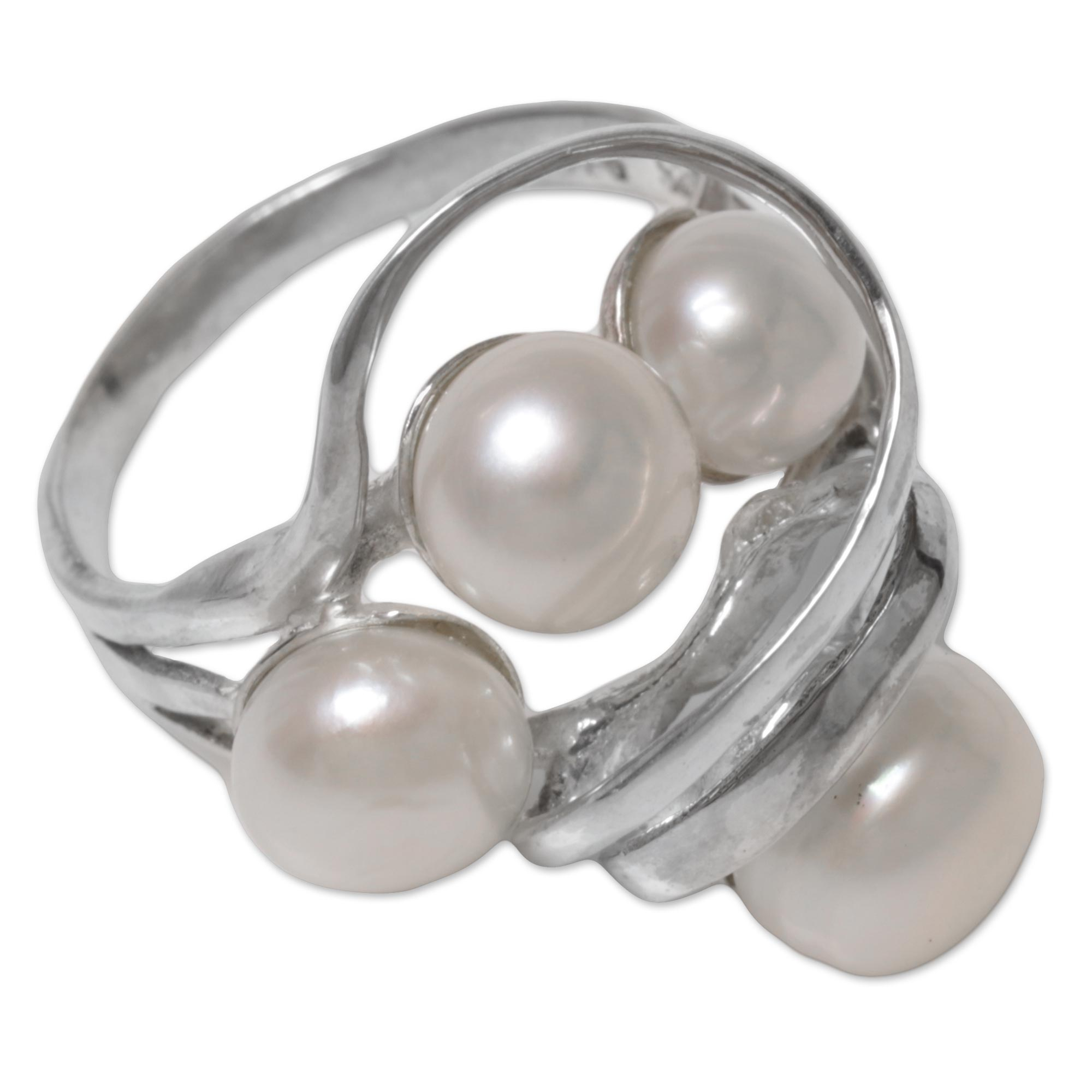 Gold and Cultured Pearl Charm Monogram Cocktail Ring