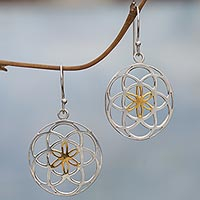 Gold accented sterling silver dangle earrings, 'Blooms of Life'