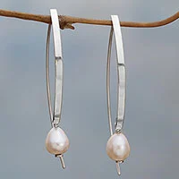 Cultured pearl drop earrings, 'Ever After' - Sterling Silver and Cultured Pearl Drop Earrings