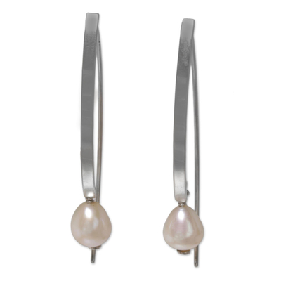 Cultured pearl drop earrings, 'Ever After' - Sterling Silver and Cultured Pearl Drop Earrings