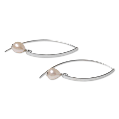 Cultured pearl drop earrings, 'Ever After' - Sterling Silver and Cultured Pearl Drop Earrings