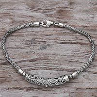 Sterling silver pendant bracelet, 'Sharp and Sophisticated' - Sterling Silver Balinese Chain and Pendant Bracelet