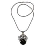 Onyx and peridot pendant necklace, 'Leaf Fairy' - Handcrafted Balinese Onyx and Peridot Pendant Necklace