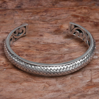 Sterling silver cuff bracelet, Bamboo Scales