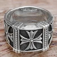 Men's sterling silver ring, 'Stallion Cross'