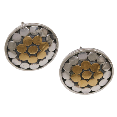 Gold and Sterling Silver Circular Button Earrings Indonesia