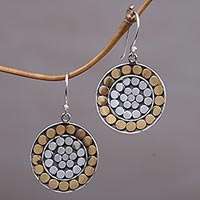 Gold Accent Sterling Silver Dangle Earrings from Indonesia,'Golden Discs'