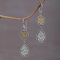 Gold accented sterling silver dangle earrings, 'Sunny Drops' - Gold and Sterling Silver Teardrop Dangle Earrings Indonesia