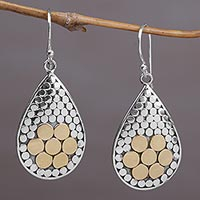 Gold accented sterling silver dangle earrings, 'Precious Drops' - Gold and Sterling Silver Teardrop Dangle Earrings Indonesia