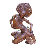 Wood statuette, 'Janger Dancer' - Indonesian Cultural Sculpture