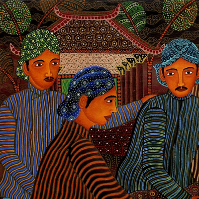 'Jamasan Pusaka' (2016) - Pintura de arte popular en acrílico cultural de personas de Indonesia