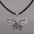 Amethyst pendant necklace, 'Purple Bali Moth' - Leather Butterfly Necklace with Sterling Silver and Amethyst thumbail