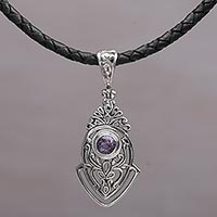 Amethyst pendant necklace, 'Bali Amulet in Purple' - Sterling Silver and Amethyst Pendant Necklace from Indonesia