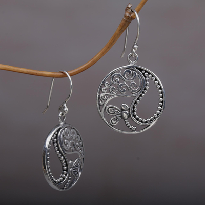 Sterling silver dangle earrings, 'Natural Balance' - Sterling Silver Dragonfly Dangle Earrings from Bali