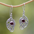 Garnet dangle earrings, 'Proud Swans' - Balinese Sterling Silver and Garnet Swan Theme Earrings