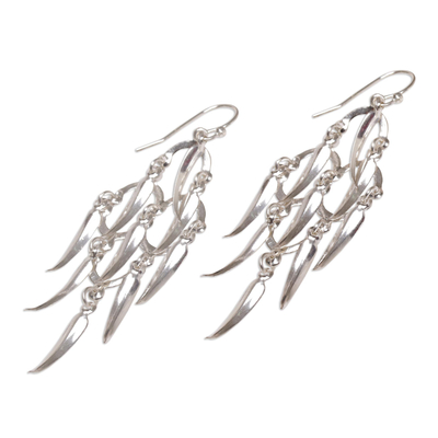 Sterling silver chandelier earrings, 'Feathered Dreams' - Handcrafted Balinese Sterling Silver Chandelier Earrings