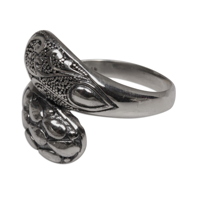 Sterling silver wrap ring, 'Ferns and Seeds' - Indonesian Handcrafted Sterling Silver Engraved Wrap Ring