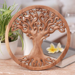 Wood relief panel, 'Tangled Tree' - Hand Carved Wood Relief Panel of a Surreal Balinese Tree