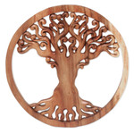 Wood relief panel, 'Tangled Tree' - Hand Carved Wood Relief Panel of a Surreal Balinese Tree