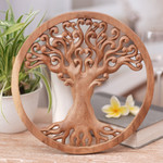 Wood relief panel, 'Tangled Tree' - Hand Carved Wood Relief Panel of a Surreal Balinese Tree