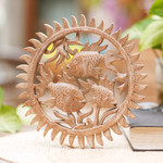 Wood relief panel, 'Koi Trio' - Hand Carved Wood Fish Wall Relief Panel from Indonesia