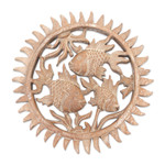 Wood relief panel, 'Koi Trio' - Hand Carved Wood Fish Wall Relief Panel from Indonesia