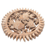 Wood relief panel, 'Koi Trio' - Hand Carved Wood Fish Wall Relief Panel from Indonesia