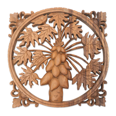 Reliefplatte aus Holz - Naturthema-Holzreliefplatte eines balinesischen Papayabaums