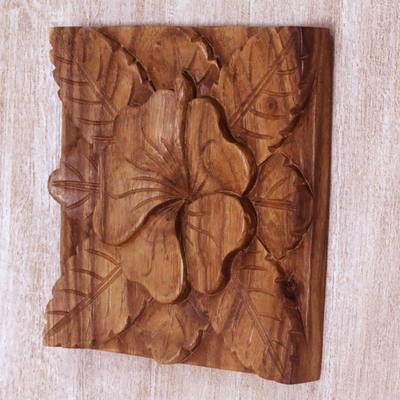 Wood relief panel, 'Tangled Waribang' - Hand Made Wood Relief Panel of Waribang Flower from Bali
