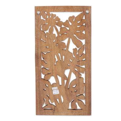 Panel en relieve de madera - Panel de alivio de pared de madera frondosa tallada a mano de Indonesia