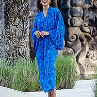 Rayon batik robe, 'Misty Ocean'