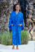 Rayon batik robe, 'Misty Ocean' - Long Handcrafted Batik and Tie Dyed Rayon Robe from Bali (image 2b) thumbail