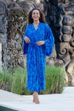Rayon batik robe, 'Misty Ocean' - Long Handcrafted Batik and Tie Dyed Rayon Robe from Bali