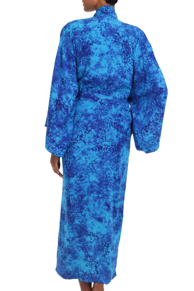 Rayon batik robe, 'Misty Ocean' - Long Handcrafted Batik and Tie Dyed Rayon Robe from Bali