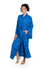 Rayon batik robe, 'Misty Ocean' - Long Handcrafted Batik and Tie Dyed Rayon Robe from Bali