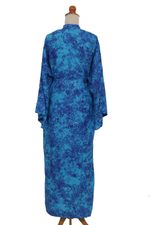 Rayon batik robe, 'Misty Ocean' - Long Handcrafted Batik and Tie Dyed Rayon Robe from Bali