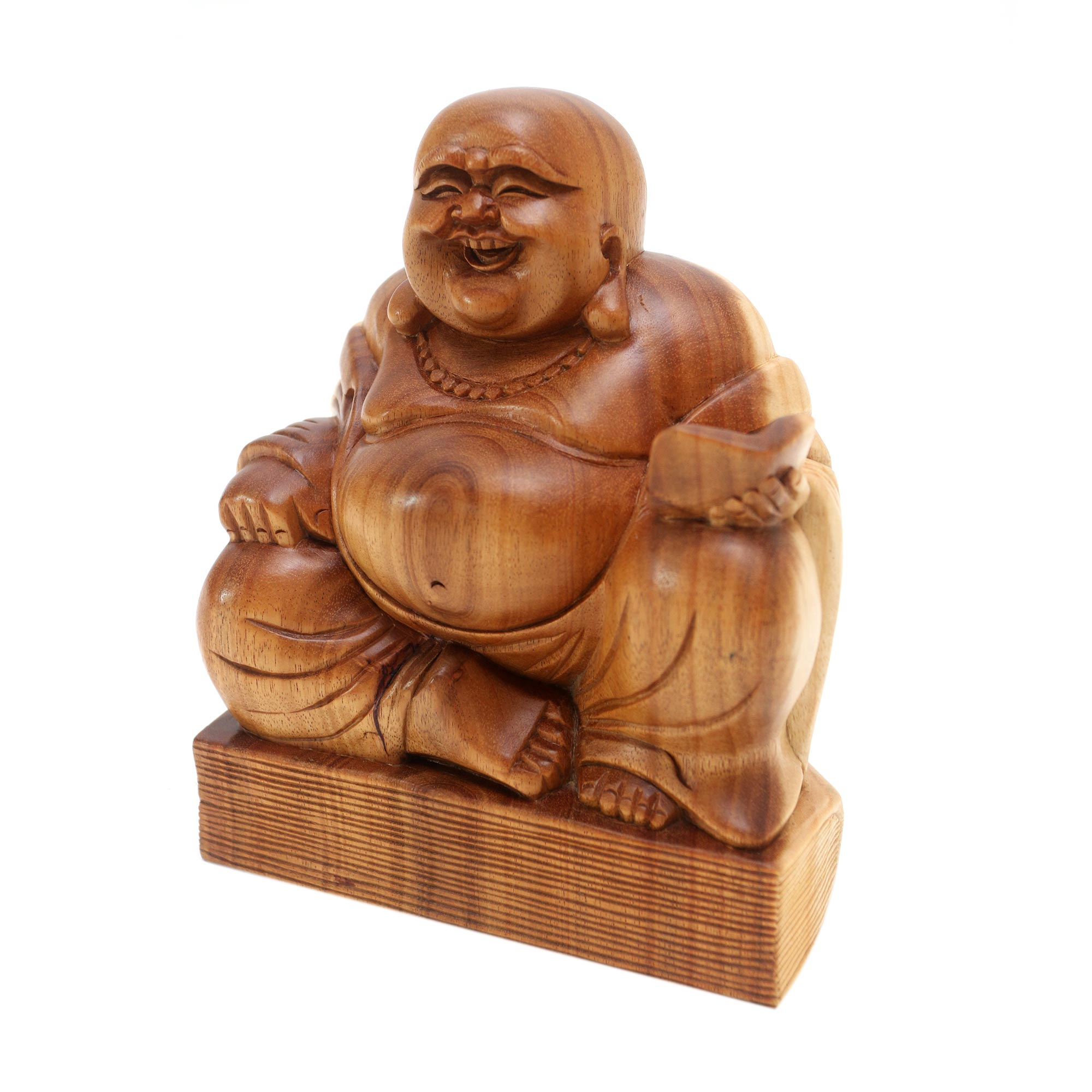 Balinese Hand Carved Laughing Buddha Wood Sculpture - Buddha's Charm ...