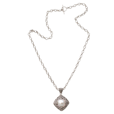 Halskette mit Anhänger aus Zuchtperlen - Halskette mit Anhänger aus balinesischem Silber mit kultivierten Mabe-Perlen