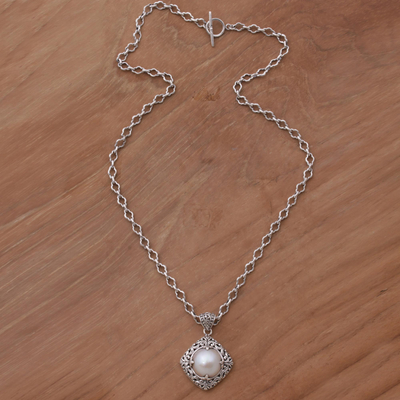 Halskette mit Anhänger aus Zuchtperlen - Halskette mit Anhänger aus balinesischem Silber mit kultivierten Mabe-Perlen