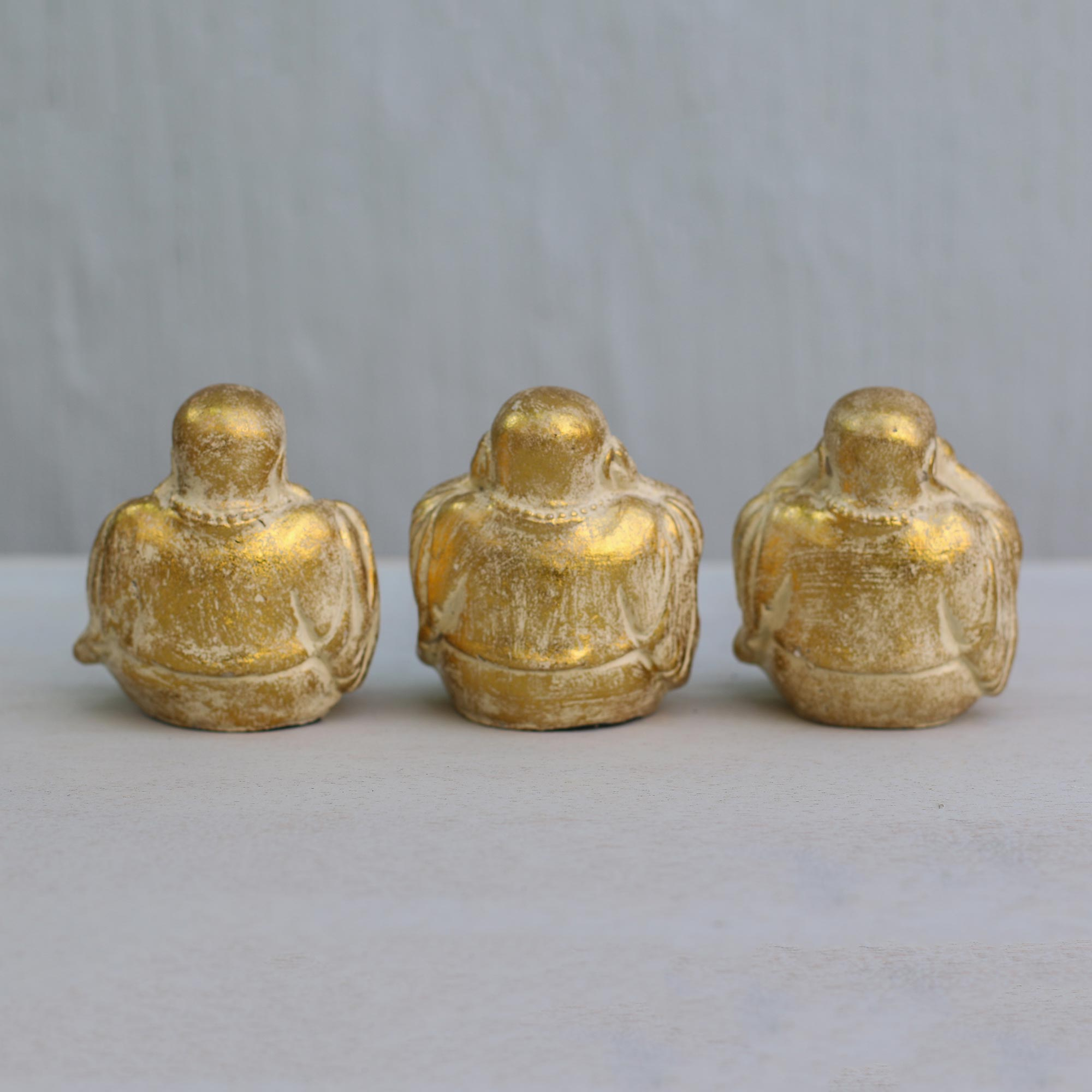 Three Gold-Tone Resin Buddha Figurines from Bali - Charming Buddhas ...
