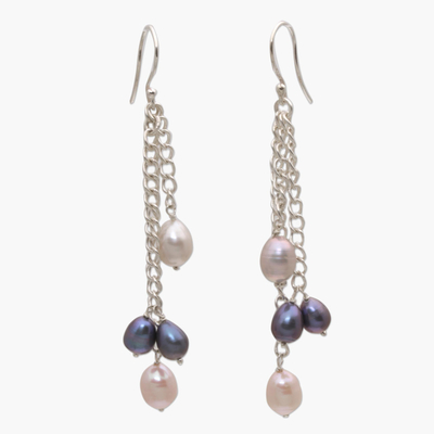 Cultured Pearl and Sterling Silver Waterfall Earrings