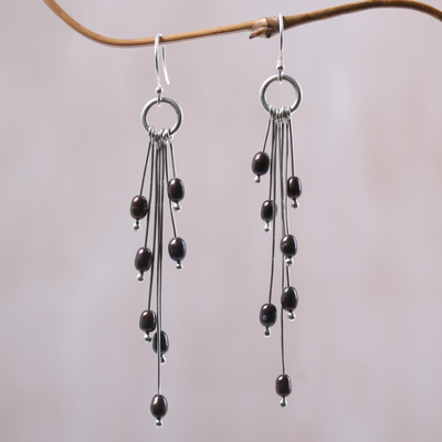 Cultured pearl dangle earrings, 'Mystical Monsoon' - Cultured Pearl and Sterling Silver Dangle Earrings