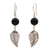 Onyx dangle earrings, 'Lucky Manggis' - Black Onyx Leaf Dangle Earrings from Indonesia